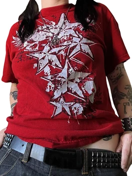 Ženy s Príležitostné Krátky Rukáv Kolo Krku Grafické Tlače T-Shirts Lete voľný Strih Blúzky Vintage Grunge Topy
