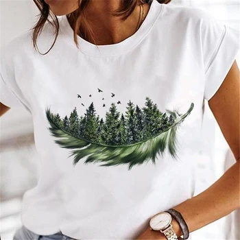 Ženy T-shirts Umenie Leaf Akvarel Krátky Rukáv 90. rokov Trend Dámy Tlač Lady Dámske Grafické T Top Shirt Ženský Čaj T-Shirt Ženy